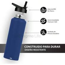 Termo de Acero Inoxidable para Agua y Caf 1200 ml 40 oz Contiene 3 Tapas para Diferentes tipos de Bebidas, para Mantener la Temperatura Deseada Rojo - Azul Navy - Ver 5
