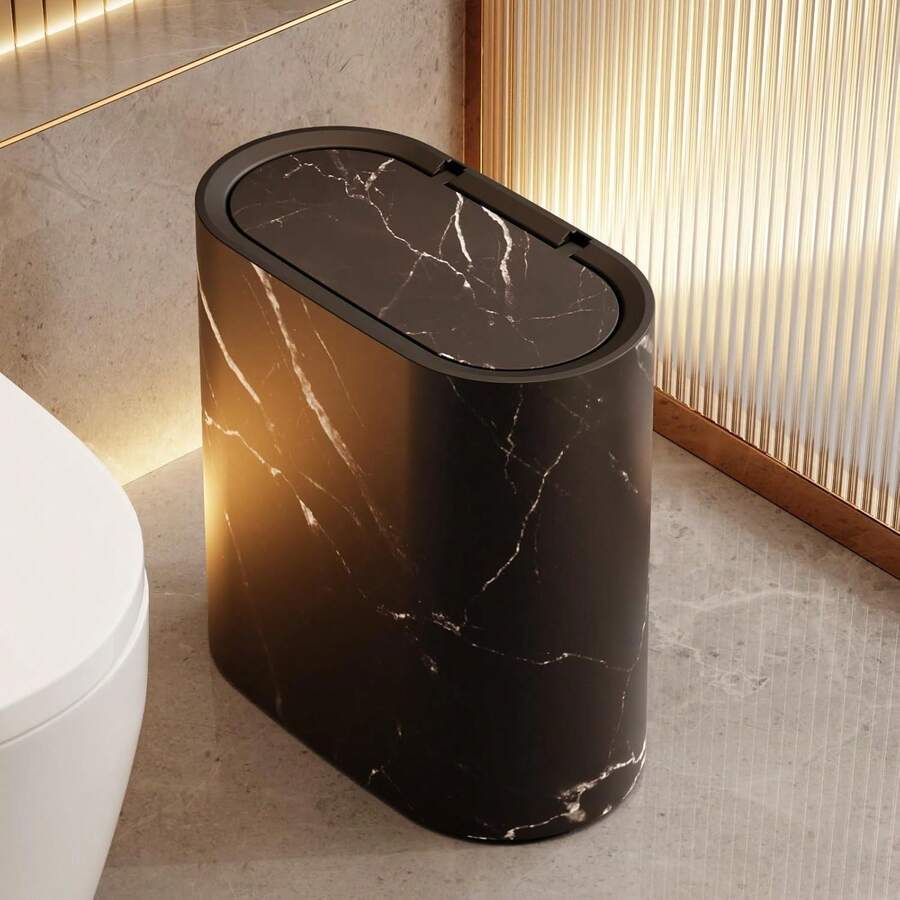 Senmeo 1/2 PCS Trash Can, 3.7 Gallon Dual Barrel Trash Can With Lid Odor Resistant, Press-On Opening, Plastic Trash Can With Built-In Handle, Easy To Clean, Rust Resistant, Ideal For Tight Spaces In Bathrooms, Kitchens, Offices, Commercial Scenes And More. - màu đen - Xem 1