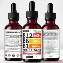 Gotas líquidas de vitamina B12 y B6, complejo de vitamina B sublingual B12 - Vitamina B 12 5000 mcg - Metilcobalamina B12 para apoyo energético, cerebral y cardíaco con 27200 mcg, frambuesa, 40 porciones,vitaminas para mujer - 60 ml - Ver 8