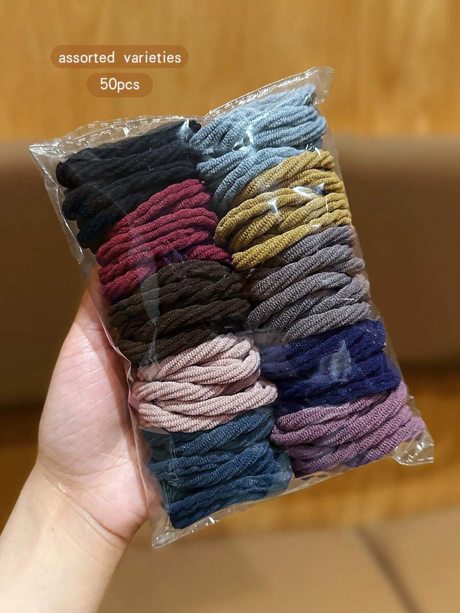 50pcs/Set Elastic Durable Hair Ties Korean Style Colorful Hairbands Hair Accessories - Multicolor - View 1