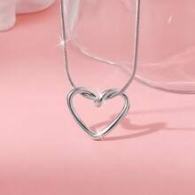 1 Stück 925 Sterling Silber Cut Out Herz Anhänger Halskette, minimalistischer & eleganter Stil geeignet für Alltag, Party, Urlaub. Tolles Geschenk für Familie, Freunde, Weihnachten, Valentinstag, Geburtstag