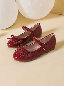 Fashionable & Cute Girls' Casual Bow Flat Outdoor Shoes, Autumn/Winter - Burgundy - View 2