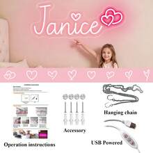 定制心形霓虹灯 - 个性化霓虹灯名字牌，送给女孩的礼物，儿童卧室装饰，心形霓虹灯，定制霓虹灯，适合毕业装饰、生日、圣诞节礼物、返校季发光灯牌 - 帶有愛心 - 查看 10