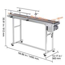 Transportador de banda , mesa transportadora de 59 x 7,8 pulgadas, transportador de banda motorizado de acero inoxidable de alta resistencia para aplicaciones de codificación por inyección de tinta, banda de PVC motorizada, velocidad ajustable antiestática (barandilla doble) - Plateado - Ver 10