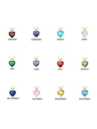 FOREVER QUEEN 1件装925纯银心形诞生石项链，送给妈妈的心形诞生石首饰，生日、情人节礼物