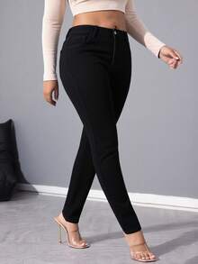 Women's High-Waist Skinny Jeans - Sleek And Stretchy Fit For A Flattering And Comfortable Look, Perfect For Casual And Stylish Outfits - màu đen - Xem 8