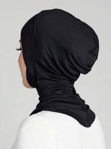 1pc Women's Fashionable Abaya Accessories Solid Color Chin Covering Elastic Headscarf With Hat And Neck Warmer Headband Soft Hijab Under Cap Women Veil - màu đen - Xem 3