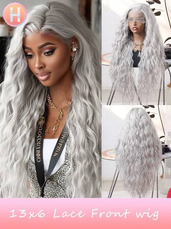 Gifts For Women Christmas Decorations Christmas Gifts Costume Wig (Orange/Black /Grey Color )13X6 Lace Front Wigs With Baby Hair Synthetic Fiber Imported From Japan 30 Inch Water Wave Extra Long Wigs Synthetic Fiber Heat-Resistant Wig Elastic Mesh Cap Suitable For All People Daily Gatherings, High-Quality Women's Natural And Beautiful Synthetic Soft Fake Fiber Hair Christmas