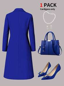 Women's Elegant Solid Color Long Sleeve Cardigan Jacket, Spring/Autumn - Blue - View 2