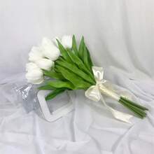 باقات زفاف للعروس والوصيفات، زهور الكلا الصناعية البيضاء، باقات زفاف للحمل في حفل الزفاف والكنيسة والديكور المنزلي، أدوات زفاف للصور، ديكورات لحفلات العروس وعيد الحب - أبيض د - مشاهدة 9