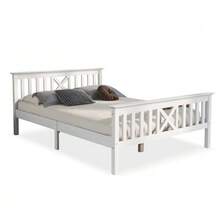 Single Wooden Bed Consisting Of A Bed Frame With Slatted Base And A Headboard - 90 X 200 Cm, Solid Pine, Children's Bed, Teenager's Bed, White - White 1 - View 1