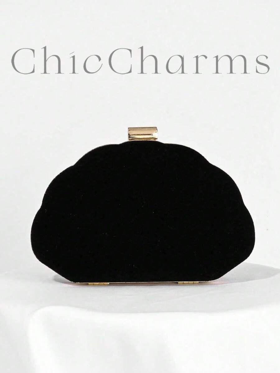 贝壳设计 PU 皮革盒形手拿包、晚宴包、派对包、礼服包、舞会包、链条斜挎包、婚礼钱包