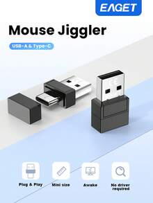 EAGET USB Type-C Mouse Jiggler, Hidden Interface, Keeps Computer Awake For Laptop/PC - Black - View 1