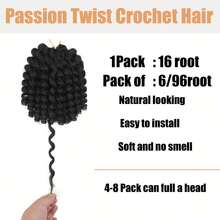 卷曲弹力棒卷发 牙买加弹力合成编织接发 非洲钩针编织假发 女士 - 彩色 - 查看 4