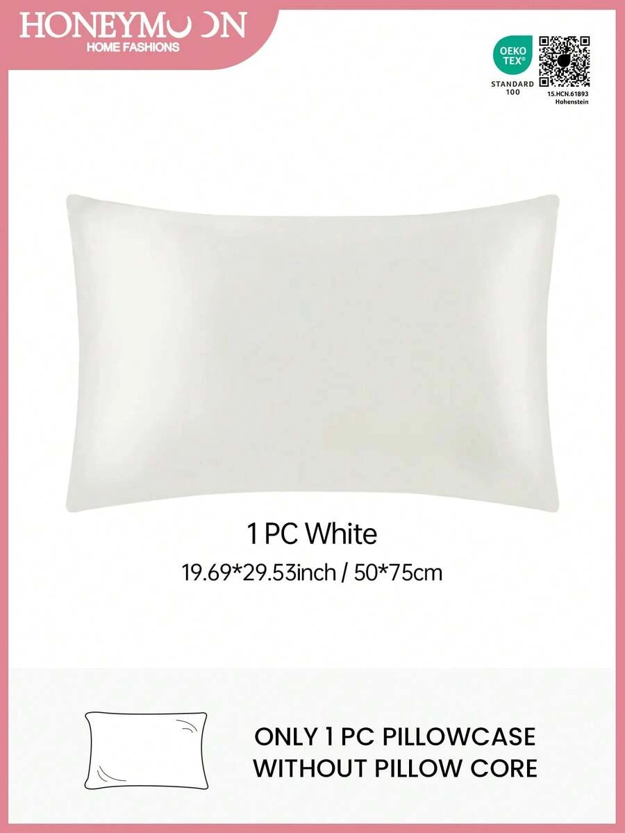 1pc Premium Satin Pillowcase (Pillow Insert Not Included), Soft & Breathable, Wrinkle-Resistant, Gentle On Hair & Skin, Machine Washable, Oeko-Tex Certified, White - White - View 1