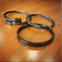 Pulsera hombre, juego de 3 pulseras de acero inoxidable negro o plateado, pulsera para hombre acero inoxidable, pulsera de regalo para hombre, pulsera ajustables , pulsera con caja de regalo, conjunto de 3 pulseras de moda para hombre, pulsera  inoxidable, pulseras de acero inoxidable para hombre, pulsera parejas, pulseras para parejas, pulsera para parejas.(NEGRO) - Multicolor - Ver 3