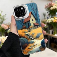 Cubierta de telefono con diseño de paisaje rural azul y amarillo con casa de campo y sendero de piedras para uso diario y estilo vintage Aplicable a los teléfonos de la serie Apple y Galaxy - Blanco - Ver 7