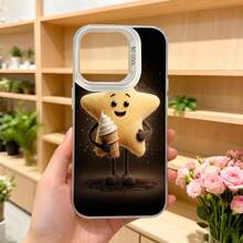 Cubierta de telefono con diseño de estrella animada sosteniendo helado color negro con impresion de dibujo animado y texto CASEMO para uso diario y regalo Aplicable a los teléfonos de la serie Apple y Galaxy - Blanco - Ver 5