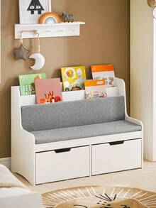 SoBuy KMB66-W，儿童储物凳带靠背、座垫和移动储物箱，玩具箱玩具箱储物柜