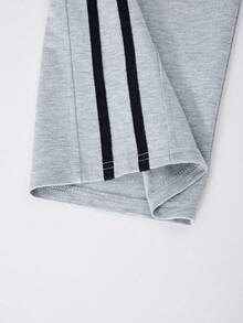 Young Girl Bow Embroidery Contrast Trim Elastic Waist Casual Loose Sports Pants - Grey - View 5