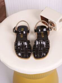 儿童时尚夏季平底鞋，一体式凉鞋，新款时尚优雅简约 - 酒紅色 - 查看 3