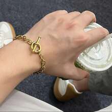 1件时尚经典不锈钢镀金手链，适合女士日常佩戴 - 金色 - 查看 4