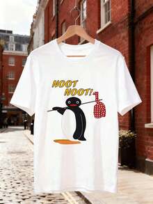 Maglietta casual con grafica Penguin, primavera, girocollo, vestibilità ampia, casual, vestibilità comoda, stampa artistica