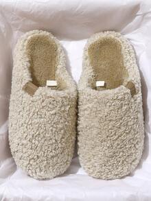 Chinelos Internos Macios e Confortáveis, Femininos, Material de Lã Macio, Sola Silenciosa, Estilo Sazonal Adequado para Homens e Mulheres