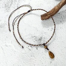 1件虎眼石吊坠项链，手工制作，精美饰品，适合旅行和日常佩戴 - 棕色 - 查看 10