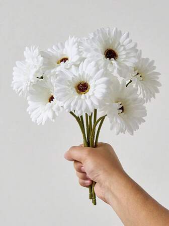 Ramo de margaritas africanas artificiales blancas, margaritas africanas artificiales, flores de caléndula, adecuadas para novia, boda, cocina, jardín, exterior y decoración de otoño, flores artificiales realistas, ideales para la decoración del hogar de Ramadán y centro de mesa de Eid Al-Fitr, flores artificiales elegantes para arreglos de la sala de oración, regalos y decoración de celebraciones religiosas, un regalo ideal para entusiastas de las flores, amantes de la decoración del hogar y celebrantes de Ramadán/Eid.