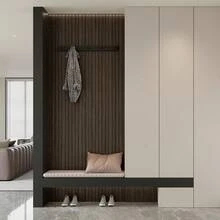 Yutianli PVC Slat Wall Panel Peel And Stick 236"X 15.7" Faux Wood Slat Panel Artificial Oak Wood Grain Self-Adhesive Soundproof 3D Wall Panel For Walls And Ceilings - 236"x15.7"+煙燻色 - 查看 4