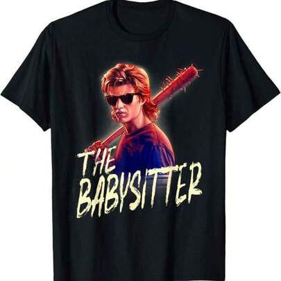 Men's Pure Cotton T-Shirt Netflixs Stranger Thingsl Steve The Babysitter Portrait T-Shirt,Fun,Sexy,Avant-Garde And Personalized Design,180g Heavy Cotton T Shirt,Round Neck Short Sleeve T-Shirt Fashion Graphic Tees,Opaque Fabric,Suitable For Spring Valentine's Day, New Year Party Gifts, Standard Fit T-Shirt For Men