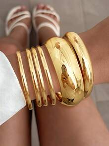 3pcs Vintage Exaggerated Luxurious Geometric Design Wide Metal Bangle Bracelets, Suitable For Women's Daily, Party, Vacation Wear, Gift - Gold 3 - View 6