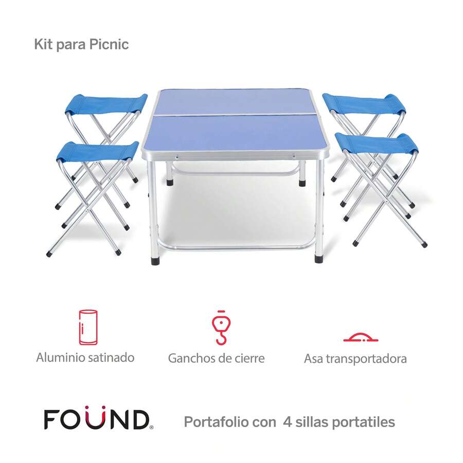 Found Picnic Folding Table And Chairs - Blue - View 1