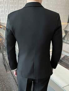 New Style Slim Fit Black Suit Set, Casual Business Formal Work Attire
