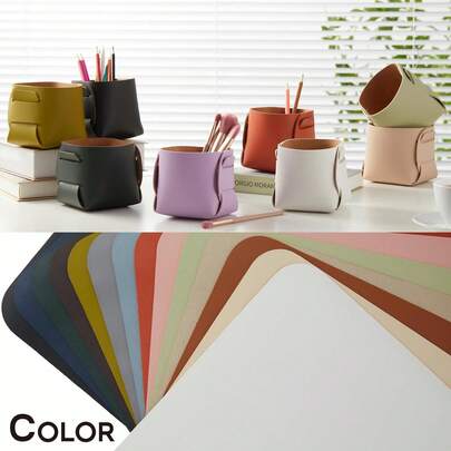 1 Piece Cork Leather 10cmx10cm Desk Accessories Storage - Pencil Holder - Makeup Brush Holder Storage - Home Decoration Foldable And Detachable Design Wear-Resistant And Stain-Resistant Easy To Care For Clean With Just One Wipe Save Worry And Effort (Multi-Color)