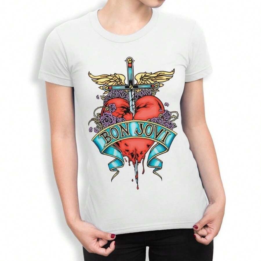 Camiseta con corazón de Bon Jovi, tallas S y W.jpg220g WoM-en's 100% Cotton T-Shirt - Feminine and Comfortable FiT-Suitable for all people, whether woM-en or M-enhigh-quality durable fabric suitable for all seans,ft to the touch but built to lastBreathabletops woM.en fall outfiT.S for woM.en vaC.Ation outfiT.S woM.en halloween costume - Blanco - Ver 1