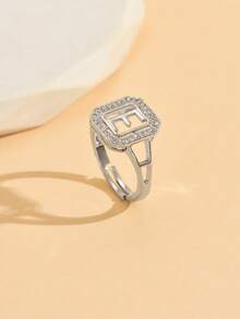 1. 时尚精致的26字母锆石戒指，夏季新款女士首字母开口戒指 - 白色 - 查看 24