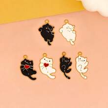 10pcs Cute Animal Zinc Alloy Oil Drop Cat Pendant, DIY Jewelry Accessories, Hair Accessories, Keychain, Earrings And Necklace Charm