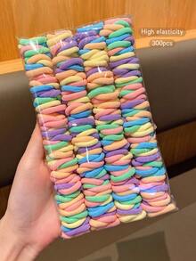 300pcs/Pack Colorful Thick Elastic Hair Ties, Basic Korean Style Durable Hair Accessories - Multicolor - View 9