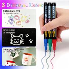 1pc 8/12/24 Colors Double-Line Outline Pen, Waterproof Quick-Dry Cartoon Children's Glitter Colored Pens, Dual-Color Fluorescent Highlighter Metallic Marker Pens For Painting, Cardmaking, Crafts | Art Supplies | Ideal For Canvas, Rock Painting, Wood, DIY Handicrafts, Inspiring Imagination And Creativity - Double-ended Outline Pen - View 12