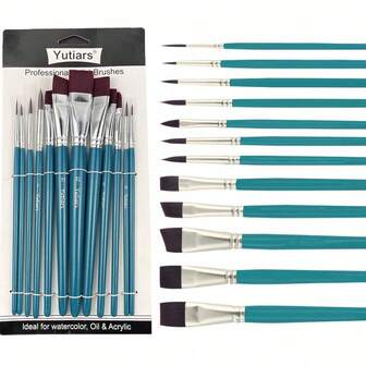 12pcs Professional Face Painting Brush Set With Nylon Bristles, Wooden Handle, Versatile For Watercolor & Embossing, Broad & Detail Brushes For Artistic Makeup & Designs, And Embossed Flower Engraving For Body & Face Artistry