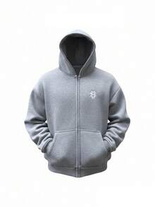 Mens Cozy Relaxed Fit Zip Up Hoodies Oversized Vintage Distressed Embroidered Graphic Hoodies Winter Essentials American Street Style Casual Hoodies With Pockets - Màu Xám nhạt - Xem 2