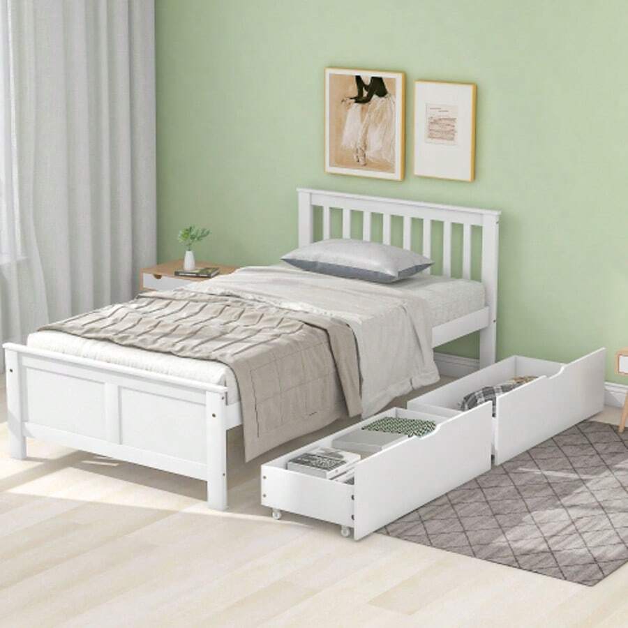 Bed Frames - White + Solid Wood - View 1