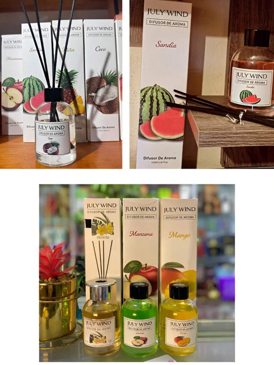 Aromatizante Difusor De Aromas July Wind 110ml Aroma Manzan Varillas July Wind Manzana,piña,durazno,uva,sandia ,pera - Fresa - Ver 1