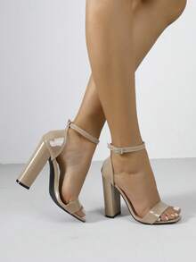 Timesize Giày cao gót đế thô màu mơ cho nữ, giày cao gót dự tiệc cưới, công sở trang trọng cho mùa hè - Màu be - Xem 4