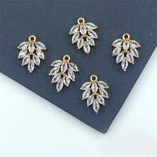 5pcs Copper Zirconia Stone Leaf Pendant Charms, DIY Necklace Earring Tassel Jewelry Accessories