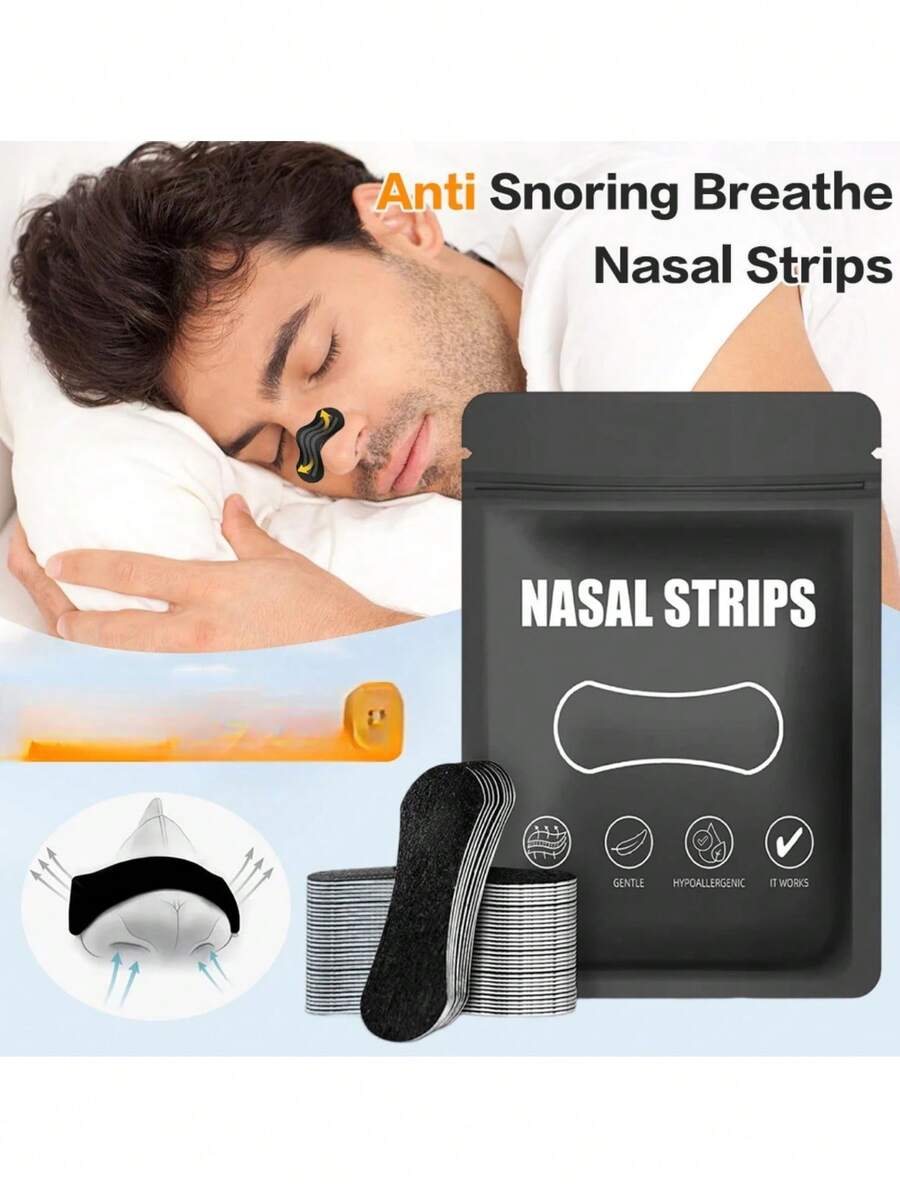 30 piezas de tiras nasales antirronquidos para corrección de la respiración, expansión física, parche transpirable - Negro - Ver 1