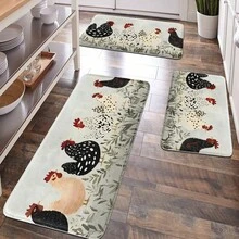 1 tấm thảm trang trí, bề mặt vải nhung mềm mại, họa tiết gà và lá xanh, trang trí theo phong cách Bắc Âu cho nhà ở, phòng tắm, nhà bếp, lối vào, chống mỏi chân, thoải mái cho đôi chân - Nhiều màu - Xem 1