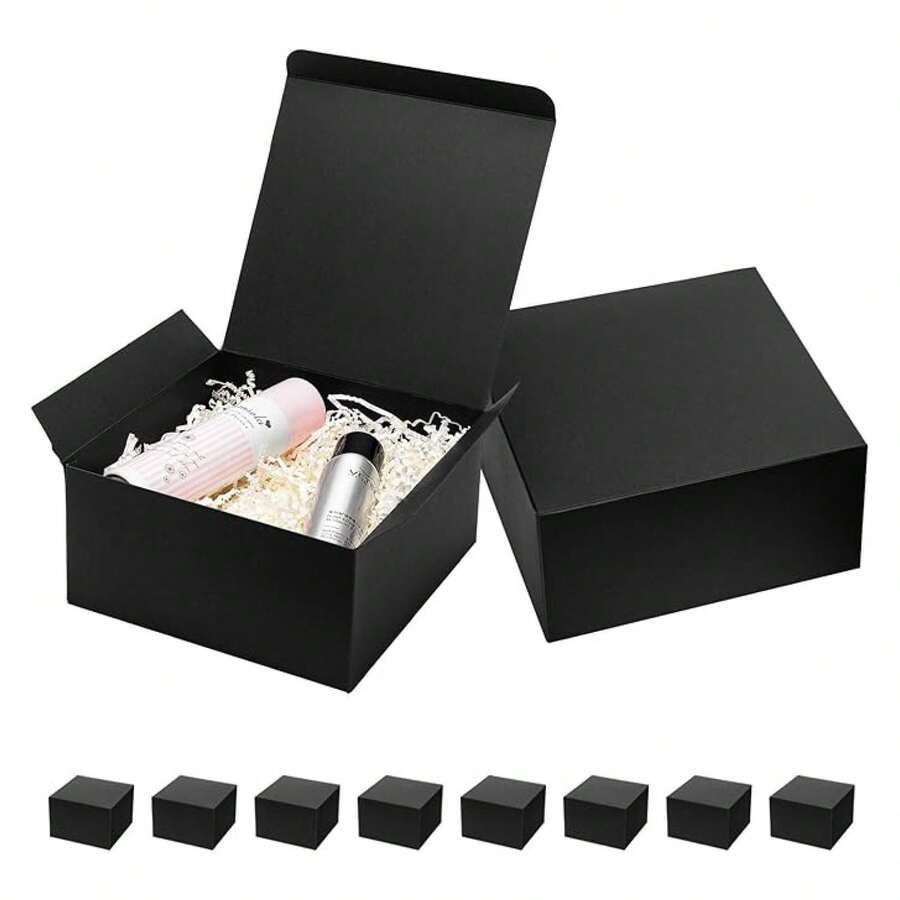 Mcfleet Black Gift Boxes With Lids 8x8x4 Inches 10 Pack Groomsmen Proposal Cardboard Craft Small Gift Box For Christmas, Wedding, Graduation, Holiday, Birthday Presents Packaging - 多色340 - 查看 1